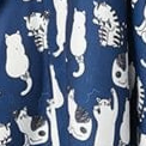 Vintage Style Navy & White Cat Print Swing Skirt