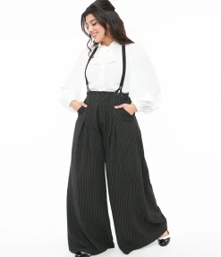 Voodoo Vixen Black & White Pinstripe Suspender Trousers