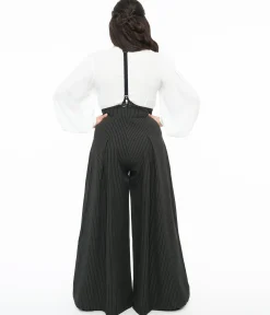 Voodoo Vixen Black & White Pinstripe Suspender Trousers