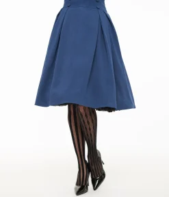 Voodoo Vixen 1950s Blue Pleated High Waist Flare Skirt