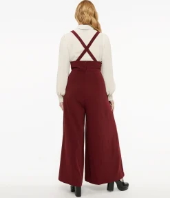 Voodoo Vixen 1950s Burgundy High Waist Suspender Pants