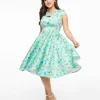 Voodoo Vixen 1950s Mint Green English Country Garden Print Fit & Flare Dress