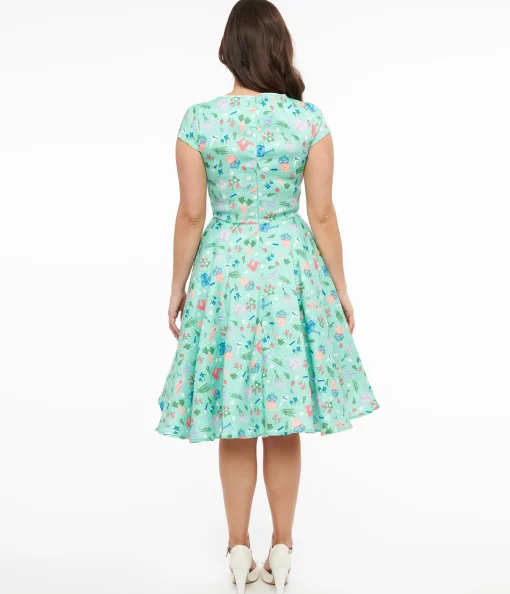 Voodoo Vixen 1950s Mint Green English Country Garden Print Fit & Flare Dress