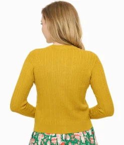 Voodoo Vixen 1950s Mustard Yellow Textured Cardigan