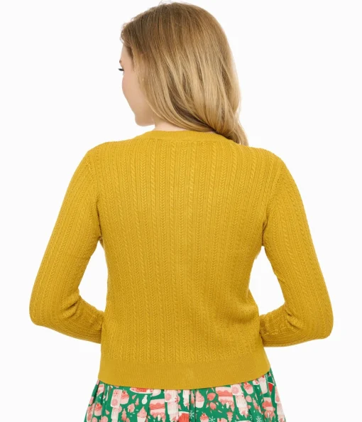Voodoo Vixen 1950s Mustard Yellow Textured Cardigan