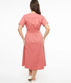 Voodoo Vixen 1940s Pink Midi Shirt Dress