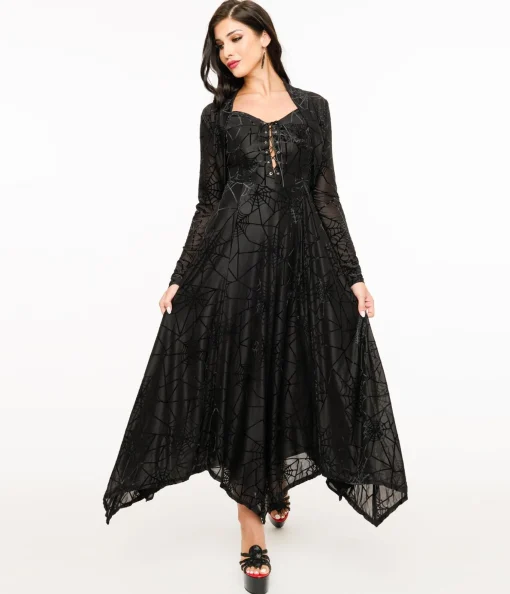 Wax Poetic Black Spiderweb Willow Maxi Dress & Bolero Set