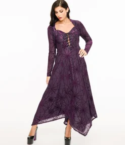 Wax Poetic Purple & Black Spiderweb Willow Maxi Dress & Bolero Set