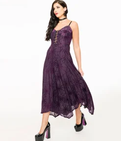 Wax Poetic Purple & Black Spiderweb Willow Maxi Dress & Bolero Set