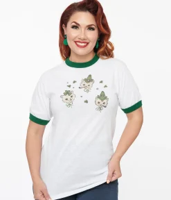 White & Green Saint Paddy Cats Fitted Graphic Tee