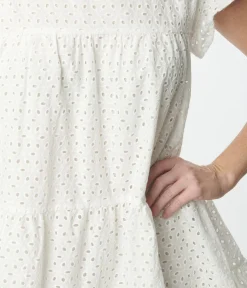 White Flutter Sleeve Eyelet Dress