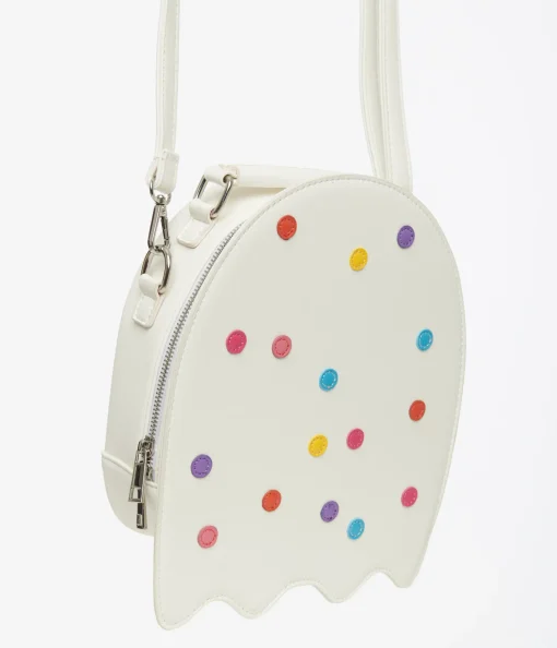 White Leatherette Circus Cookie Ghost Crossbody Bag