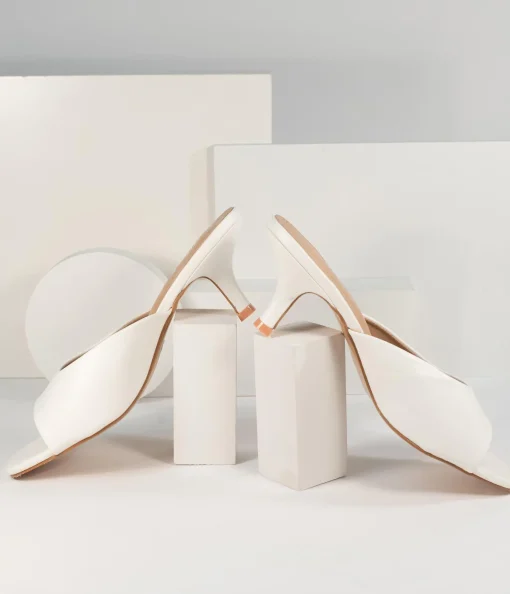 White Leatherette Peep Toe Kitten Heels