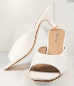 White Leatherette Peep Toe Kitten Heels