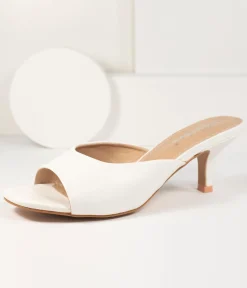 White Leatherette Peep Toe Kitten Heels