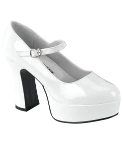 White Patent Heel Mary Jane Pumps