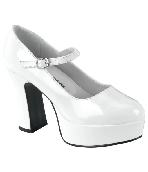 White Patent Heel Mary Jane Pumps