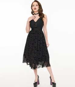 Witchwood Bags Black Velvet Bat Fit & Flare Dress
