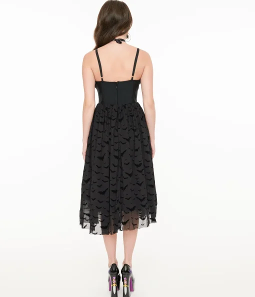 Witchwood Bags Black Velvet Bat Fit & Flare Dress
