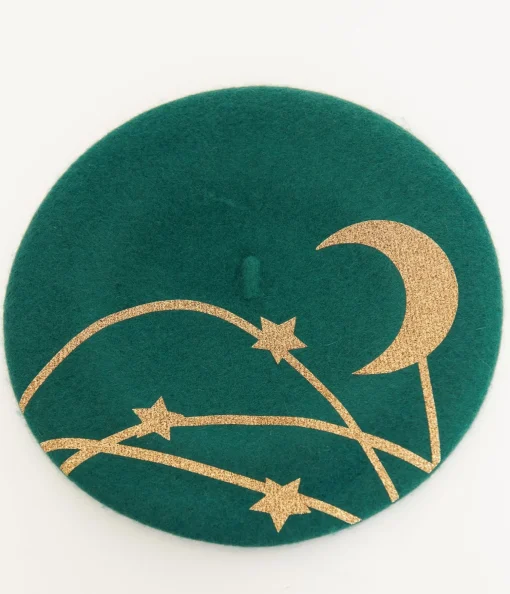 Witchwood Bags Forest Green & Gold Moon & Stars Beret