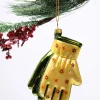Yellow & Green Gardening Gloves Glass Ornament