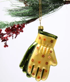Yellow & Green Gardening Gloves Glass Ornament