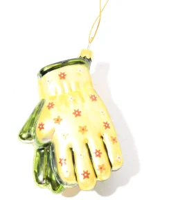 Yellow & Green Gardening Gloves Glass Ornament