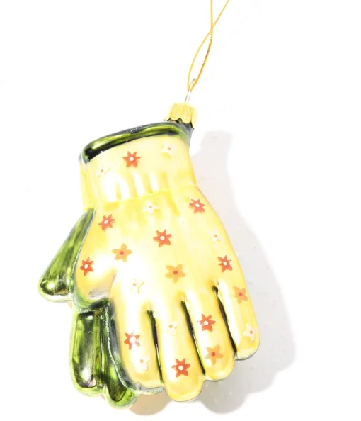Yellow & Green Gardening Gloves Glass Ornament