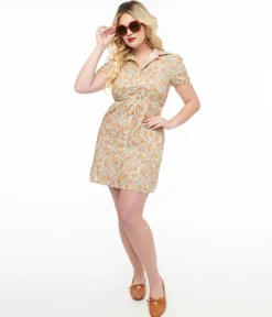Yellow Floral Cotton Shirt Dress