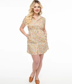 Yellow Floral Cotton Shirt Dress