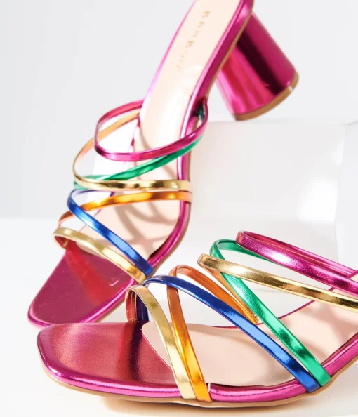Y2K Rainbow & Pink Metallic Heel Sandals