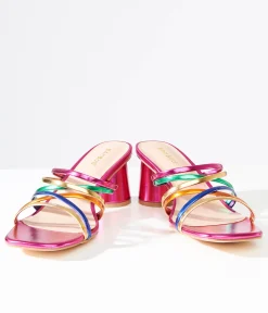 Y2K Rainbow & Pink Metallic Heel Sandals